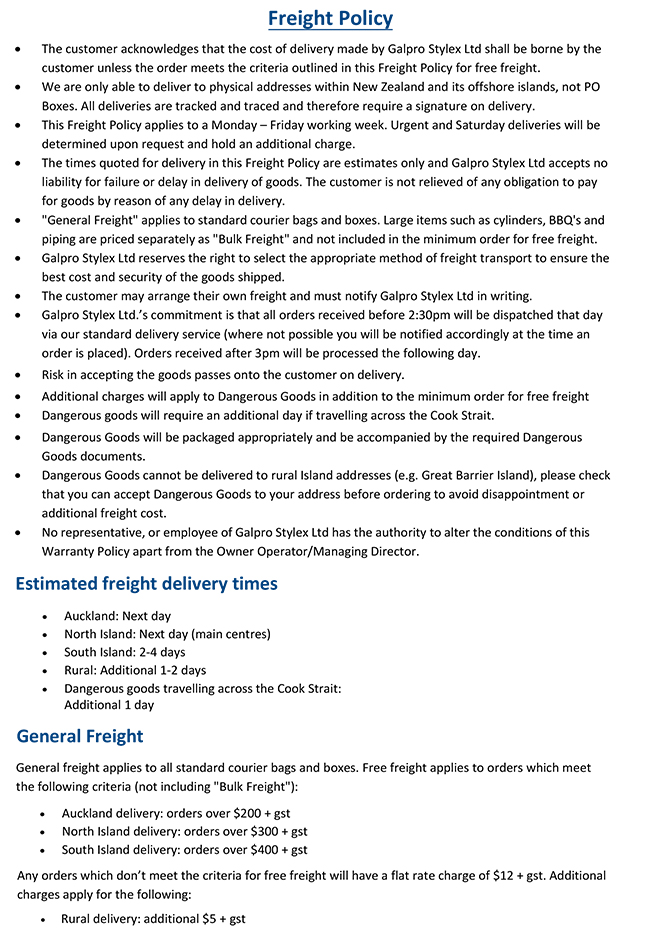 Freight Policy - effective 1st Feb22